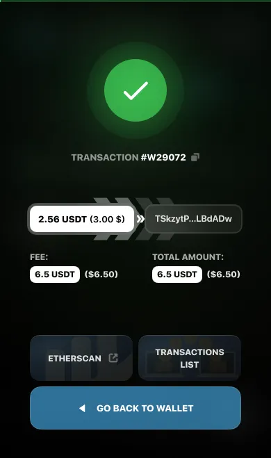 Success: green, with the receipt