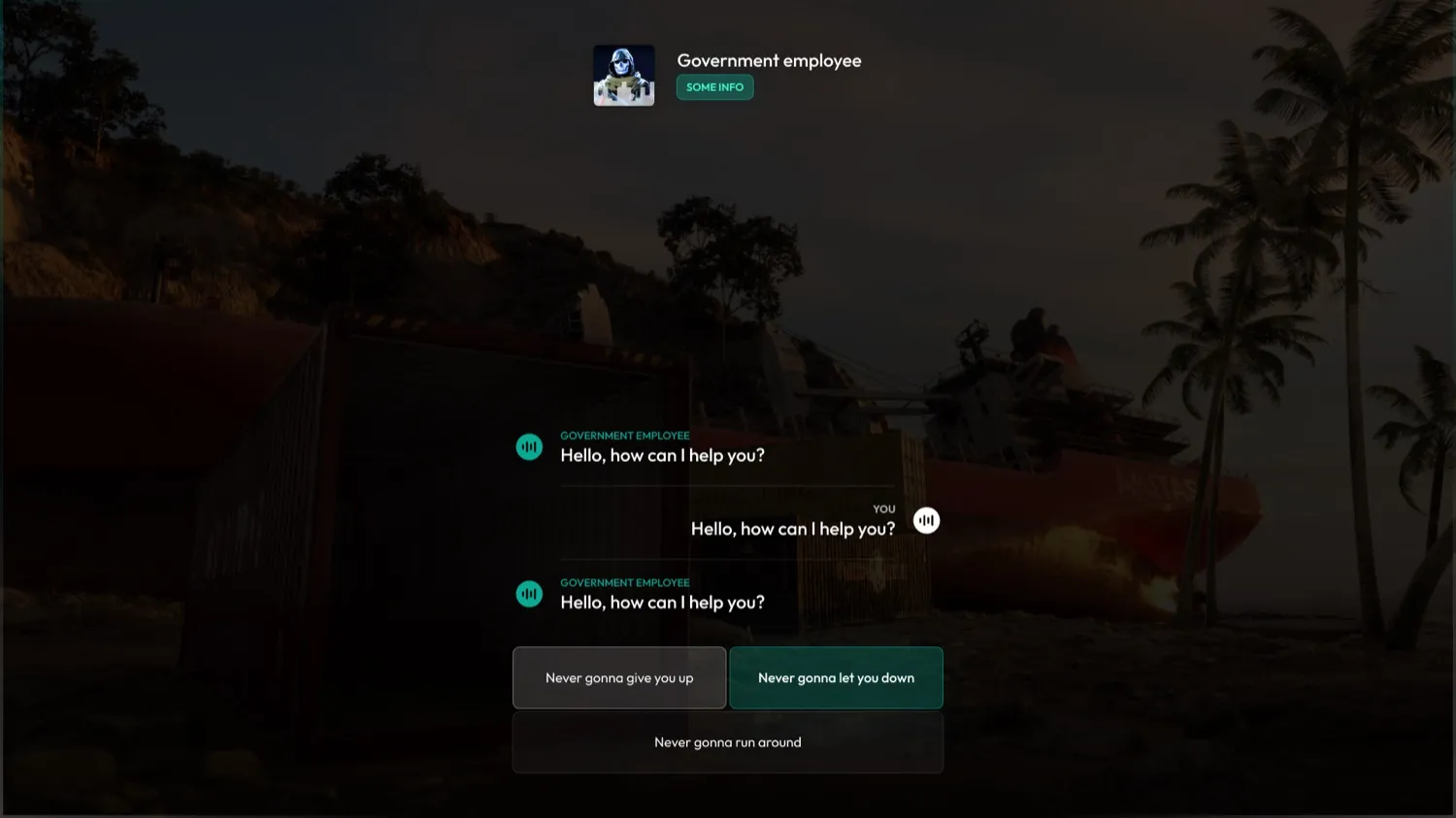 Talking to an NPC through the in-game dialogue