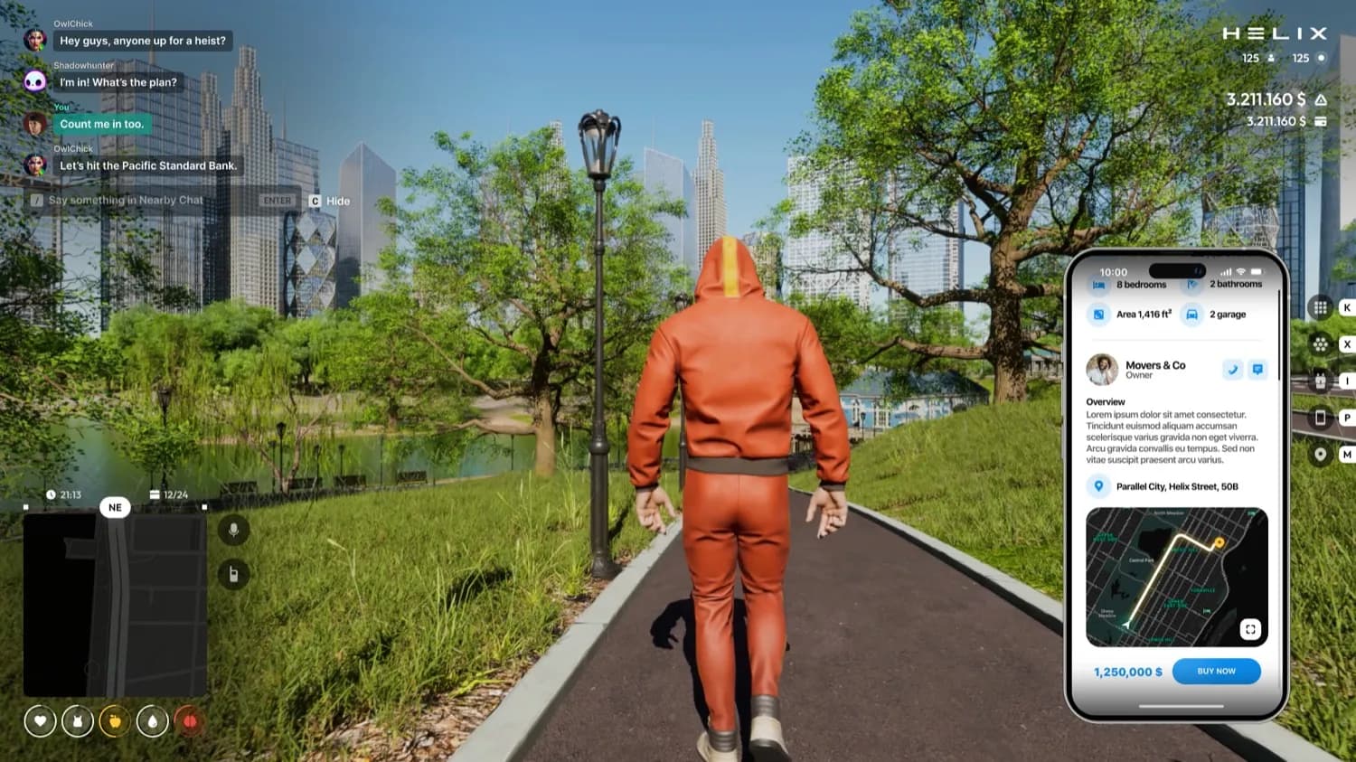 The core in-game interface of Parallel City Online, Helix's flagship roleplay mode.