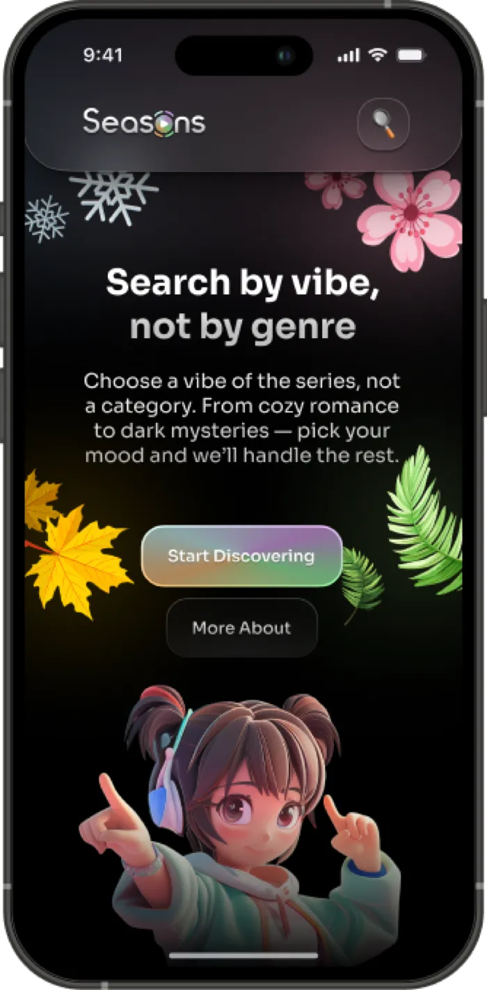 The mobile onboarding: choose a vibe, not a genre.