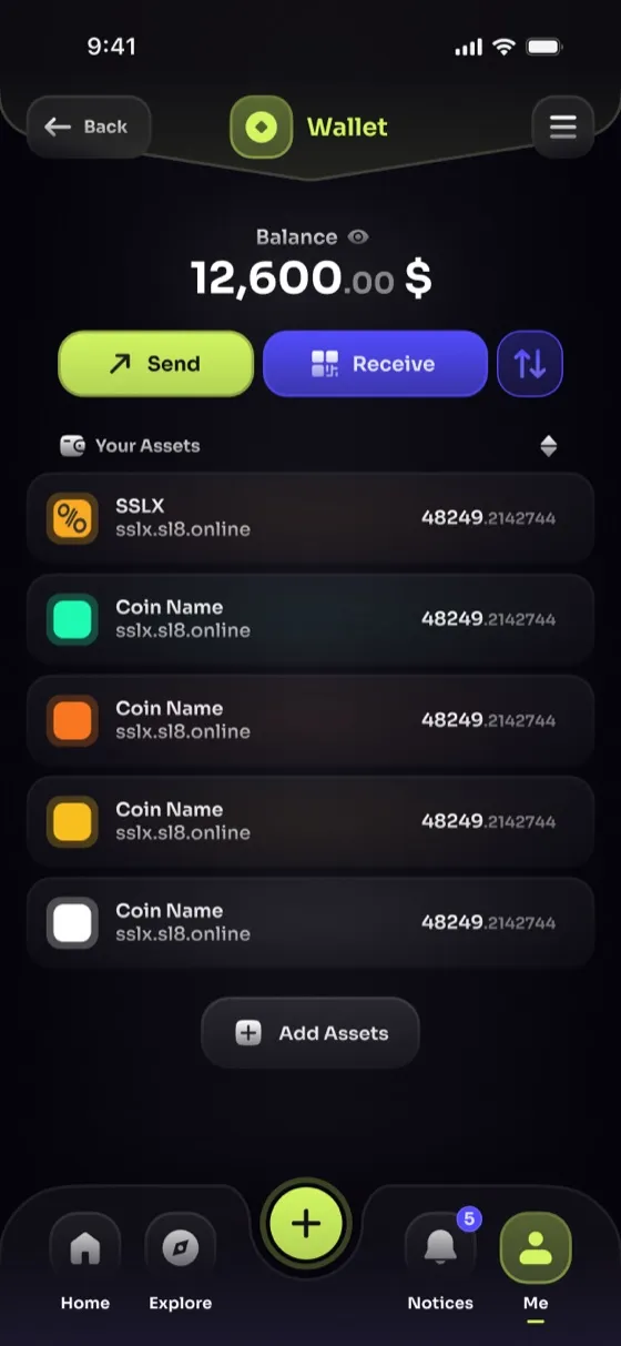Wallet: balance, send, receive, swap